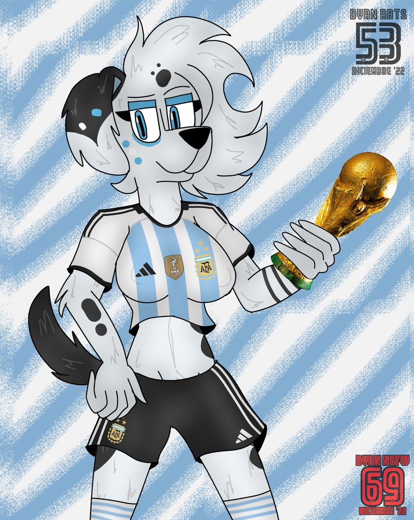 anthro anthrofied argentina big_breasts blue_eyes blue_makeup breasts champion clothing female soccer soccer_uniform solo sport sportswear thick_thighs uniform world_cup dvan_arts_(artist) 101_dalmatian_street 101_dalmatians disney fifa fan_character vanny_(whistlerarts29) canid canine canis dalmatian domestic_dog mammal digital_media_(artwork) hi_res