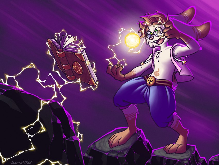 action_pose anthro arm_markings belly belly_markings belt belt_buckle big_ears book bottomwear boulders buckle casting_spell clothing ear_markings electricity eyewear facial_markings glasses green_eyes head_markings hoodie hoodie_vest leg_markings lightning lightning_bolt magic magic_spell male markings open_book pants paw_markings pose purple_light rabbit_ears rock spell_casting tail tail_tuft tome topwear tuft vest softailfox robin_(robinstic) lagomorph leporid mammal rabbit 4:3 hi_res shaded