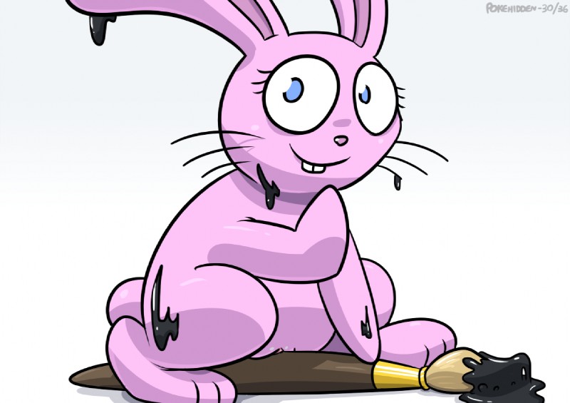 big_eyes brush buckteeth clitoris eyelashes female fur genitals ink looking_at_viewer mascot paintbrush purple_body purple_fur pussy simple_background solo teeth toony whiskers white_background pokehidden inkbunny inkbunny_(character) lagomorph leporid mammal rabbit