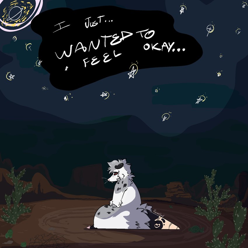 black_markings cactus desert_background feral grey_markings male markings night plant red_eyes solo text tumbleweed vent white_body possumgod ryder_the_pirate_(possumgod) american_opossum mammal marsupial 1:1 digital_media_(artwork) english_text hi_res pixel_(artwork)