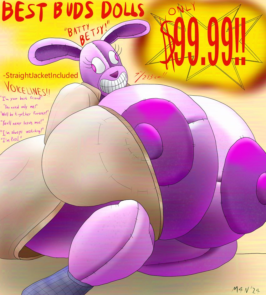 advertisement anthro areola areola_outline areola_slip big_areola big_breasts big_butt big_ears big_nipples breasts butt clenched_teeth clothed clothing crazy_eyes creepy_face creepy_smile cross-eyed curvy_anthro curvy_female curvy_figure dialogue doll eyelashes female footwear grippy_socks horror_(theme) huge_areola huge_breasts huge_butt huge_nipples hyper hyper_areola hyper_breasts hyper_nipples insane insane_eyes jacket larger_anthro larger_female limp limp_legs nipple_outline nipple_slip nipples open_clothing open_jacket open_topwear pink_eyes plushie plushophilia possessed_inanimate restraints scary sitting size_difference smile socks solo stitch_(sewing) straitjacket talking_to_viewer teeth television_ad television_static thick_thighs toony toothy_smile topwear vhs_filter wide_hipped_anthro wide_hipped_female wide_hips m4n batty_betsy_(m4n) animate_inanimate lagomorph leporid living_doll living_plushie living_toy mammal monster rabbit absurd_res hi_res