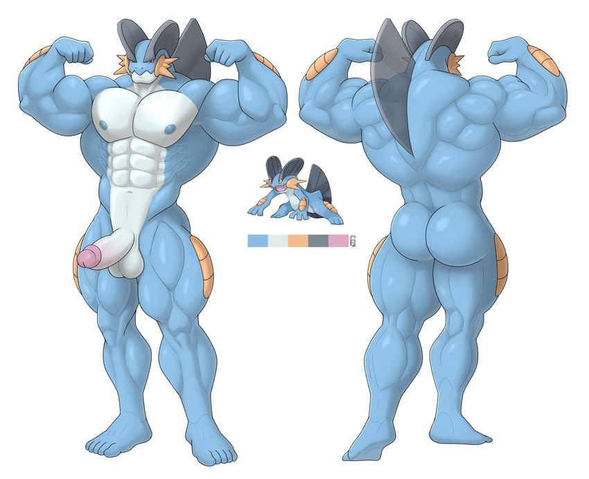 5_fingers 5_toes abs anthro anthrofied back_muscles balls barazoku belly biceps big_biceps biped black_eyes blue_back blue_butt blue_face blue_feet blue_legs blue_nipples blue_soles blue_toes butt color_swatch countershade_belly countershade_torso countershading daddyfication feet fingers flexing flexing_bicep flexing_both_biceps flexing_muscles front_view genitals gills glans humanoid_feet humanoid_genitalia humanoid_hands humanoid_penis looking_at_viewer male manly monotone_balls monotone_butt monotone_feet monotone_genitals monotone_legs monotone_penis mouth_closed muscular muscular_anthro muscular_arms muscular_legs muscular_male navel nipples nude orange_gills orange_sclera pecs penis pink_glans plantigrade pokemorph pose rear_view simple_background solo sprite standing toes two_tone_face white_balls white_belly white_body white_chest white_countershading white_face white_penis solard0gg0 nintendo pokemon bayou_(fellamellow) fan_character amphibian generation_3_pokemon pokemon_(species) swampert 2023 absurd_res digital_drawing_(artwork) digital_media_(artwork) hi_res model_sheet signature