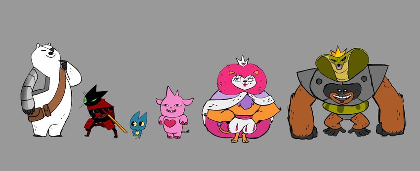 adorabat, bearclops, king snugglemagne xxv, orangusnake, and sheriff mao mao mao (mao mao: heroes of pure heart and etc) created by parker simmons