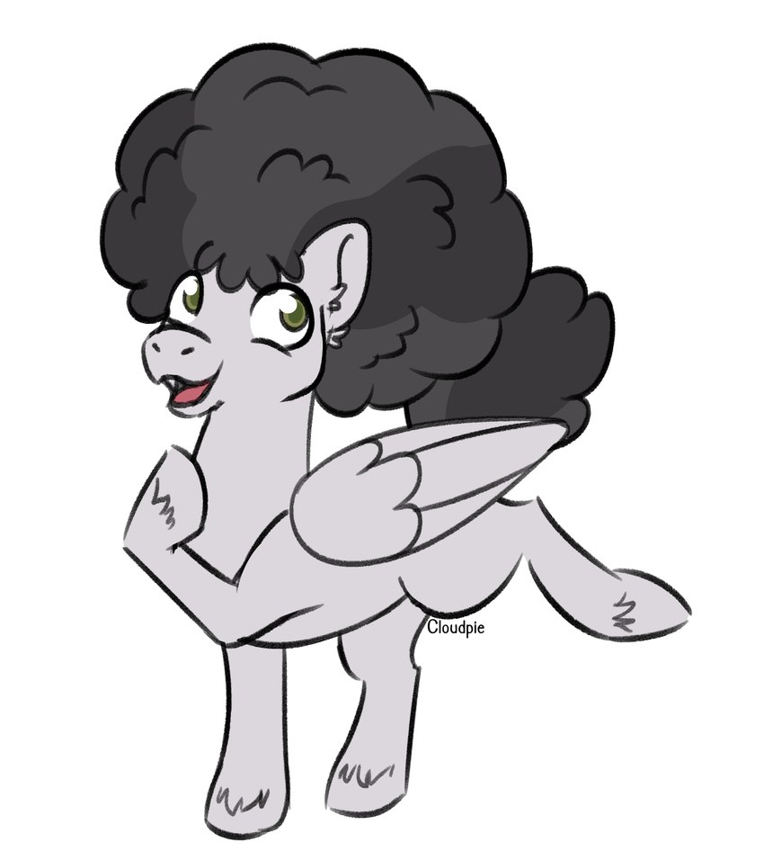 afro ambiguous_gender feathered_wings feathers feral fur green_eyes grey_body grey_fur grey_hooves grey_mane grey_tail hooves mane open_mouth open_smile screencap_redraw screenshot_redraw smile snout solo tail unguligrade wings cloudpie conditional_dnp friendship_is_magic hasbro my_little_pony mythology equid equine mammal mythological_creature mythological_equine pegasus 2023 clip_studio_paint_(artwork) digital_drawing_(artwork) digital_media_(artwork) flat_colors full-length_portrait hi_res portrait