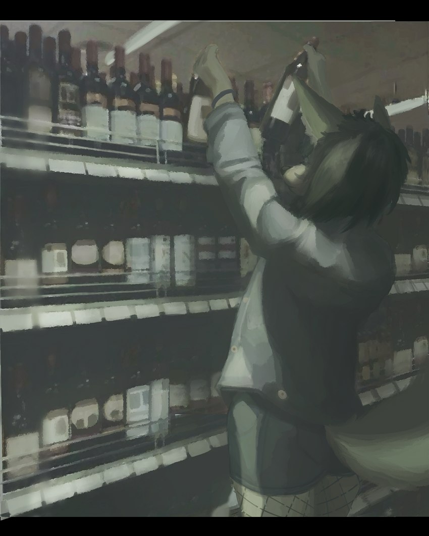 alcohol anthro beverage male mall paintover realistic_lighting realistic_shading solo wine wine_bottle elseirius seirsinclair canid canine fox mammal marble_fox platinum_fox red_fox true_fox hi_res photo_manipulation