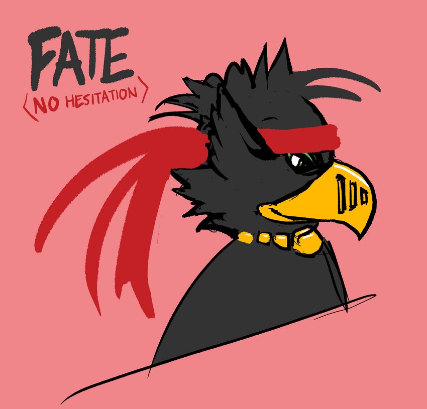 accessory beak headband jewelry male necklace red_background side_view simple_background solo ket-ralus fate avian bird goblin humanoid bust_portrait digital_media_(artwork) digital_painting_(artwork) hi_res portrait