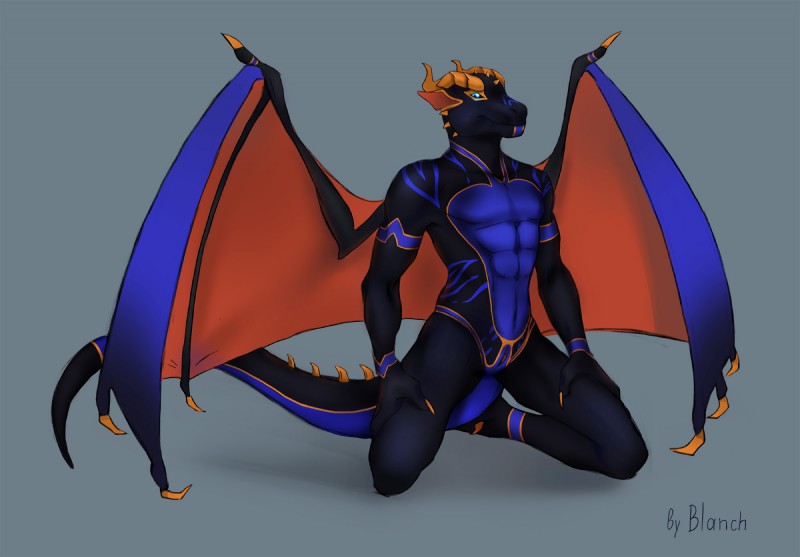 abs animal_genitalia anthro biped front_view genital_slit genitals kneeling looking_at_viewer male membrane_(anatomy) membranous_wings nude simple_background solo tail wings blanch mythology eglan dragon lizard mythological_creature mythological_scalie reptile scalie 2017 hi_res shaded soft_shading