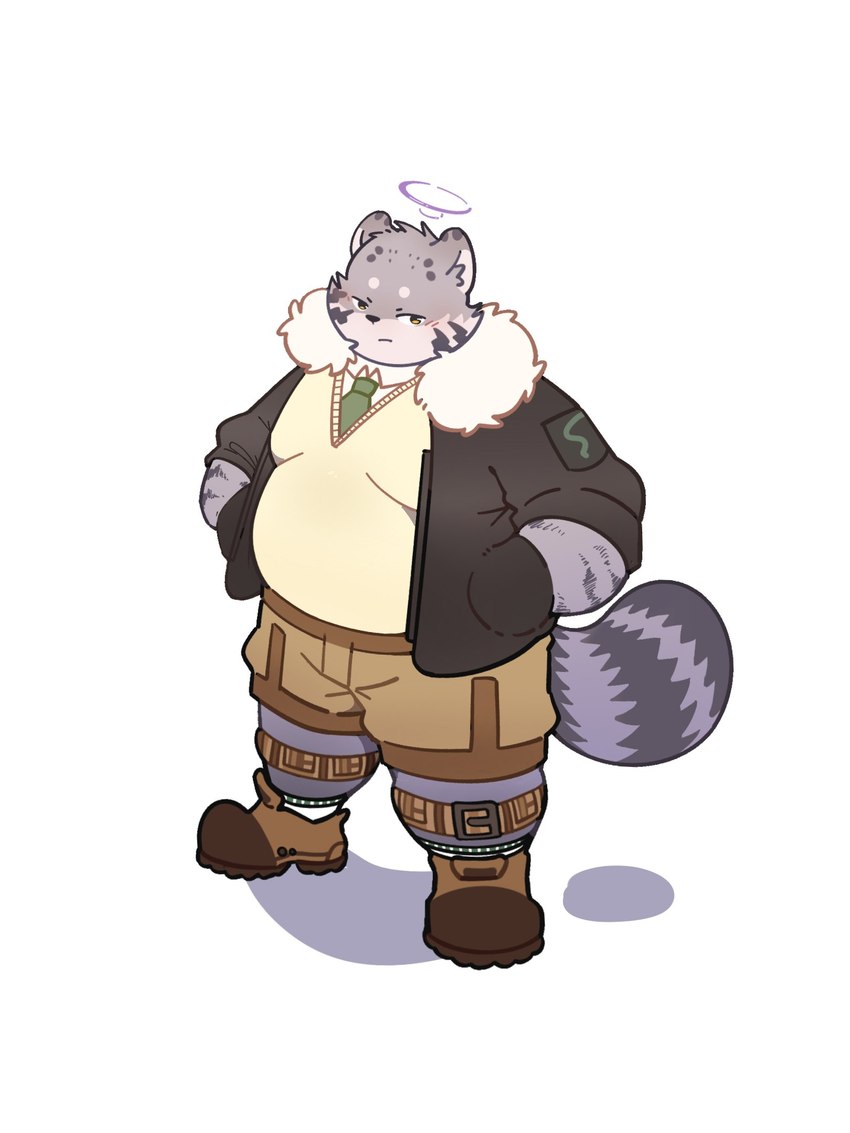 anthro belly big_belly bottomwear clothing grey_body kemono male necktie overweight overweight_male shirt shorts simple_background solo topwear haoming mammal 2022 3:4 hi_res