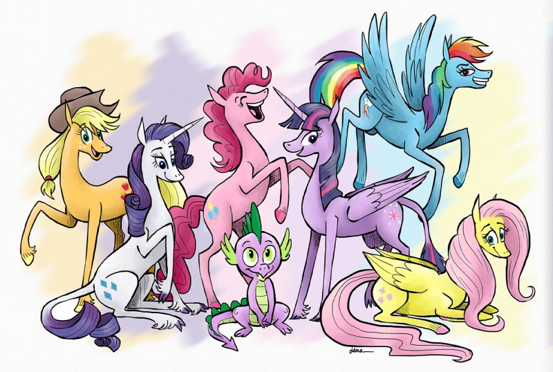 twilight sparkle, rainbow dash, fluttershy, pinkie pie, applejack, and etc (phoebe and her unicorn and etc) created by dana simpson