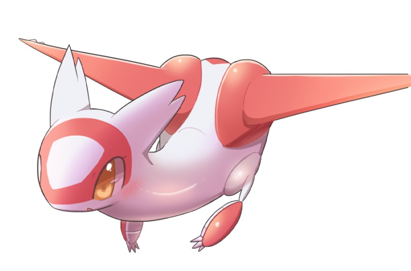 ambiguous_gender blush open_mouth simple_background solo white_background yellow_eyes ecru_(artist) nintendo pokemon generation_3_pokemon latias legendary_pokemon pokemon_(species)