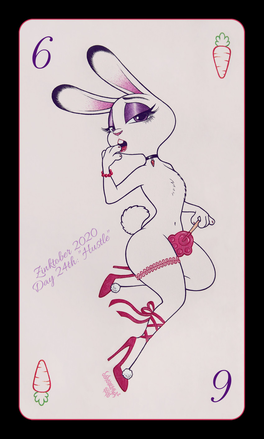 anthro buckteeth choker clothing female food footwear footwear_only holding_food holding_object holding_popsicle jewelry mostly_nude necklace open_mouth pawpsicle popsicle solo teeth dubstepina disney inktober zootopia judy_hopps lagomorph leporid mammal rabbit 2020 alpha_channel hi_res