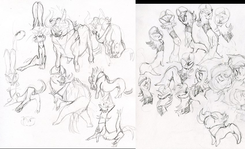 ambiguous_gender feral group 2n2n bovid bovine canid canine cattle fox hybrid hyena mammal mustelid musteline stoat true_musteline weasel 2018 graphite_(artwork) sketch sketch_page traditional_media_(artwork)