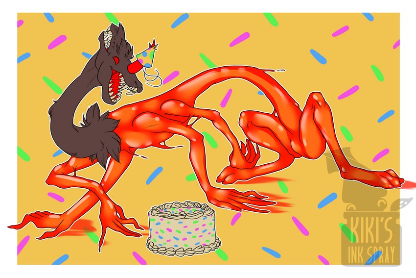 birthday cake celebration day dessert food kikisinkspray skid goo_creature monster 3:2 absurd_res hi_res