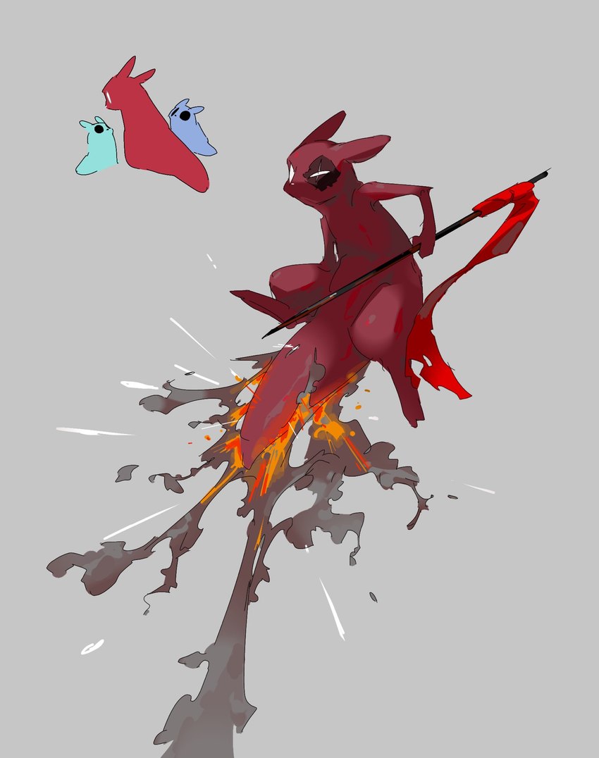 ambiguous_gender anthro big_tail biped black_eyes blue_body blue_ears blue_fur burn_scar empty_eyes eye_scar facial_scar featureless_crotch feet feral fire flaming_tail front_view fur grey_background group holding_melee_weapon holding_object holding_polearm holding_spear holding_weapon looking_at_another melee_weapon monotone_body monotone_fur monotone_tail mouthless nude polearm red_body red_ears red_fur red_tail scar semi-anthro simple_background smoke solo spear tail tapering_tail three-quarter_view trio weapon white_eyes white_nose bb_rain rain_world videocult artificer's_blue_pup_(rain_world) artificer's_green_pup_(rain_world) artificer_(rain_world) mammal slugcat slugpup_(rainworld) 2023 colored digital_media_(artwork) full-length_portrait hi_res multiple_images portrait shaded parent_(lore) parent_and_child_(lore) sibling_(lore)