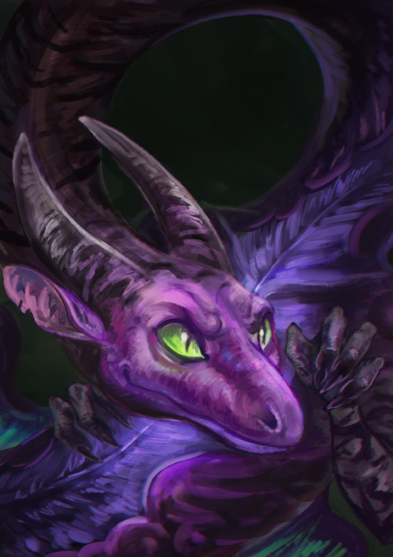 claws feral green_eyes horn purple_body purple_skin solo pennawings flight_rising mythology dragon mythological_creature mythological_scalie scalie spiral_dragon 2016 digital_media_(artwork) digital_painting_(artwork) hi_res