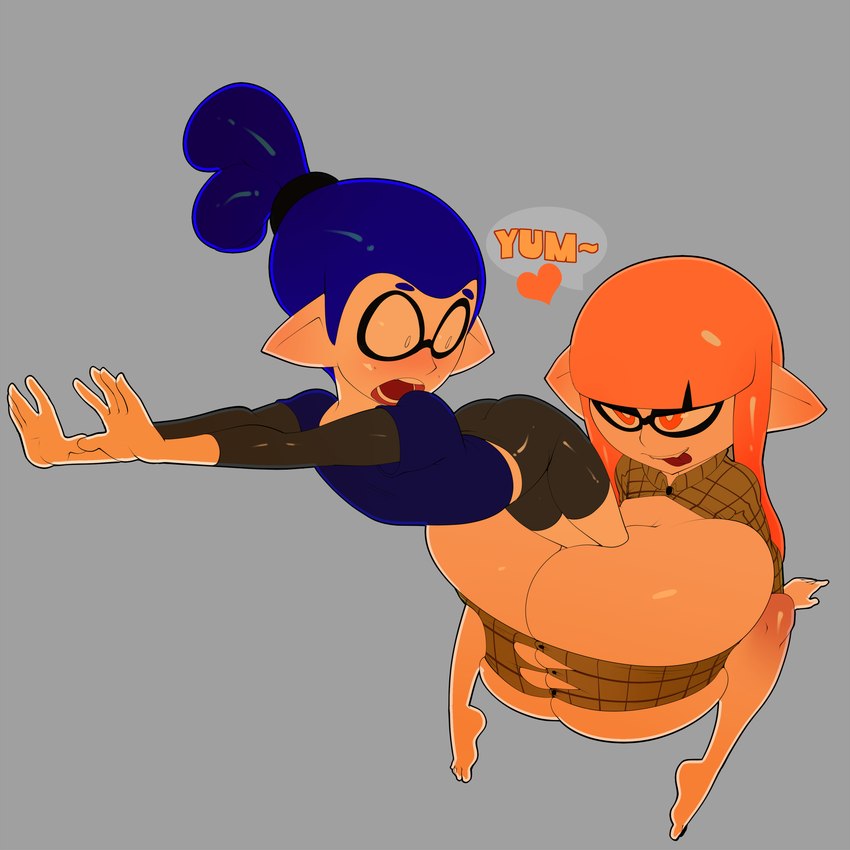 barefoot big_breasts blue_hair breast_vore breasts cleavage clothed clothing feet female female_pred grey_background hair huge_breasts humanoid_pointy_ears hyper hyper_breasts male male_prey orange_eyes orange_hair pseudo_hair simple_background tentacles unwilling_prey vore theboogie nintendo splatoon inkling_boy inkling_girl animal_humanoid cephalopod cephalopod_humanoid coleoid decapodiform humanoid inkling marine marine_humanoid mollusk mollusk_humanoid squid squid_humanoid absurd_res digital_media_(artwork) hi_res