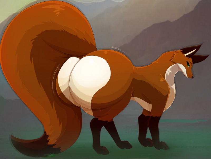 big_butt big_tail butt curvy_figure female feral fur green_eyes huge_butt huge_tail presenting presenting_hindquarters red_body red_fur small_waist solo tail thick_thighs wide_hipped_female wide_hipped_feral wide_hips asaneman kea_(asaneman) canid canine fox mammal hi_res