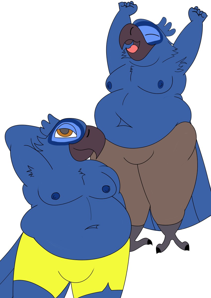 anthro avian_feet barefoot beak bedroom_eyes belly belly_overhang big_belly blue_belly blue_body blue_feathers chubby_cheeks claws clothed clothing eyebrows eyes_closed feathers feet hand_on_head happy male narrowed_eyes nipples obese obese_anthro open_mouth overweight overweight_anthro overweight_male pecs raised_arm round_body scuted_arms scuted_hands scutes seductive simple_background slightly_chubby slightly_chubby_anthro slightly_chubby_male smile solo stretching tail tail_feathers talons thick_thighs toes white_background wide_hips yawn yawning_position itzimiau blue_sky_studios rio_(series) blu_(rio) avian bird macaw neotropical_parrot parrot spix's_macaw true_parrot absurd_res hi_res