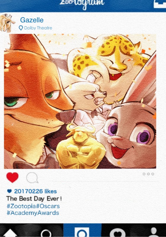 ambiguous_gender anthro bared_teeth bodily_fluids buckteeth cute_fangs fangs fur green_eyes group looking_at_viewer open_mouth open_smile orange_body orange_fur purple_eyes smile spots tears teeth text yellow_body yellow_fur gidora_(artist) disney zootopia benjamin_clawhauser finnick_(zootopia) gazelle_(zootopia) judy_hopps nick_wilde antelope bovid canid canine cheetah felid feline fennec_fox fox gazelle lagomorph leporid mammal rabbit red_fox true_fox english_text hi_res