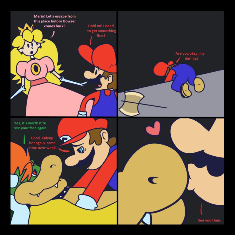 bowser, mario, and princess peach (mario bros and etc) created by unknown artist