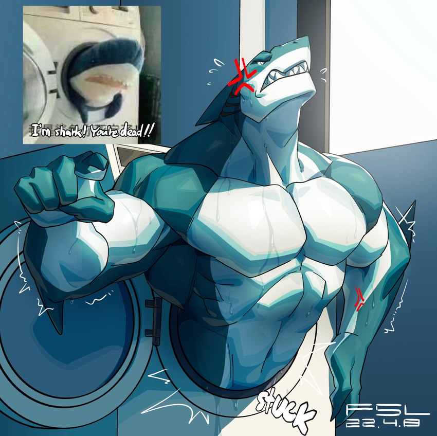 angry anthro anthrofied appliance claws cross-popping_vein gesture gills hand_gesture humor inside laundry_machine looking_at_viewer male muscular muscular_anthro muscular_male nude plushie pointing pointing_at_viewer sharp_teeth solo stuck teeth washing_machine wet fansl ikea blahaj fish marine shark 2022 digital_media_(artwork) half-length_portrait hi_res portrait redraw reference_image