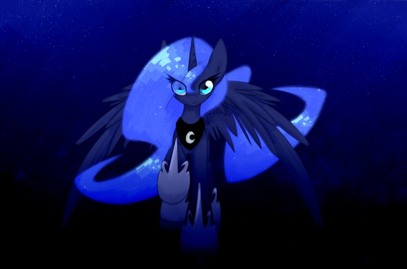 blue_body blue_eyes blue_feathers blue_fur feathered_wings feathers female feral fur gradient_background hooves horn simple_background smile solo standing wings queenbloodysky friendship_is_magic hasbro my_little_pony mythology princess_luna_(mlp) equid equine mammal mythological_creature mythological_equine winged_unicorn hi_res