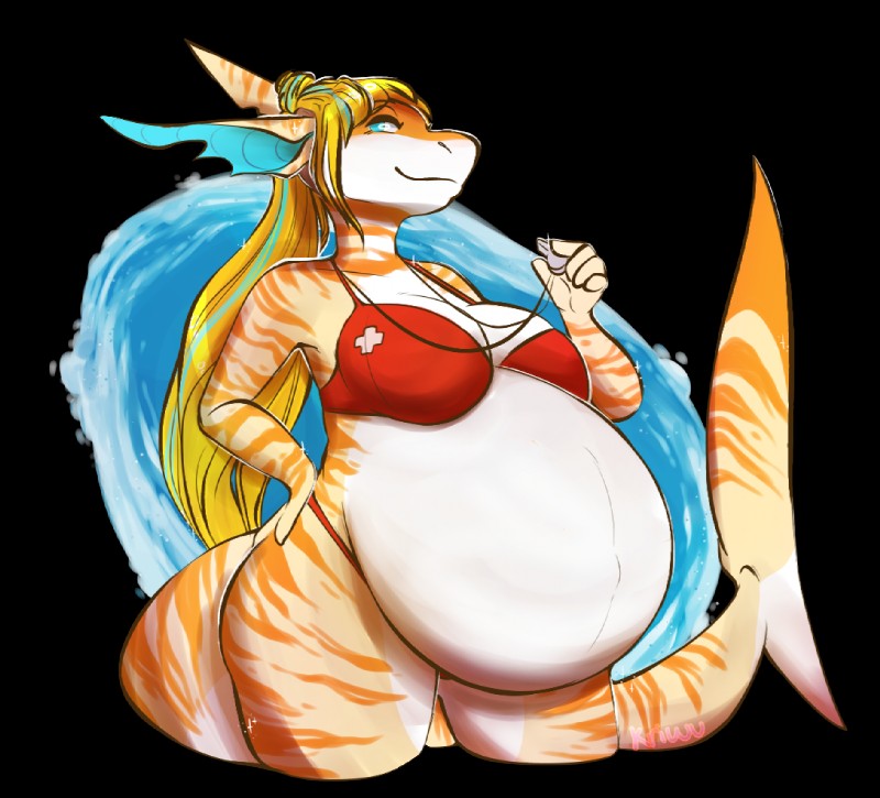 anthro belly big_belly bikini breasts clothed clothing female hair lifeguard long_hair non-mammal_breasts pregnant pregnant_anthro pregnant_female solo swimwear thick_thighs two-piece_swimsuit kriwu sasha_sweets fish marine shark alpha_channel