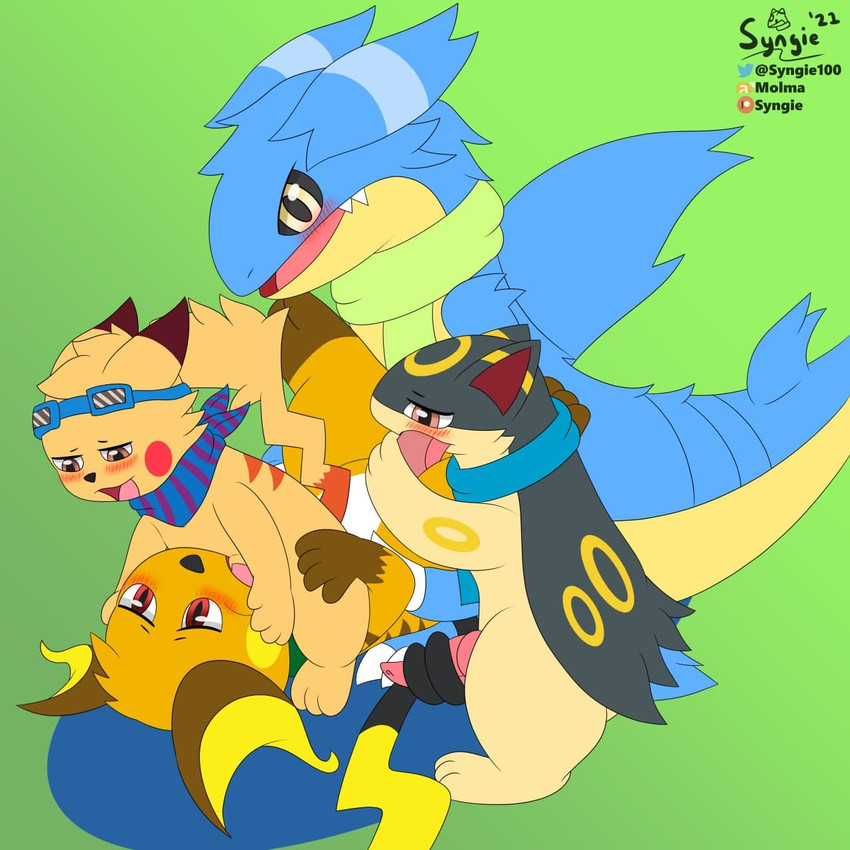 feral genitals group group_sex knot male male/male oral oral_penetration orgy penetration penis penis_base sex syngie nintendo pokemon fangs_(sparkychu) sparkychu synge zarro_(zarro_the_raichu) gabite generation_1_pokemon generation_2_pokemon generation_4_pokemon pikachu pokemon_(species) quilava raichu 1:1 hi_res