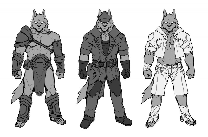 abs anthro belt black_nose bottomwear clothed clothing fur male muscular muscular_anthro muscular_male pants pecs simple_background solo standing rpbbw canid canine canis mammal wolf 2018 digital_media_(artwork) model_sheet monochrome