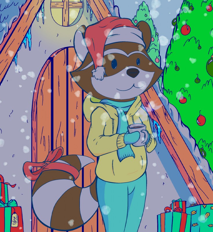 accessory ambiguous_gender anthro bow_(feature) bow_accessory bow_ribbon box container furgonomics gift gift_bow gift_box holidays lo-fi ribbons snow solo tail tail_accessory tail_bow tail_ribbon winter mursa chillhop christmas chillhop_raccoon mammal procyonid raccoon