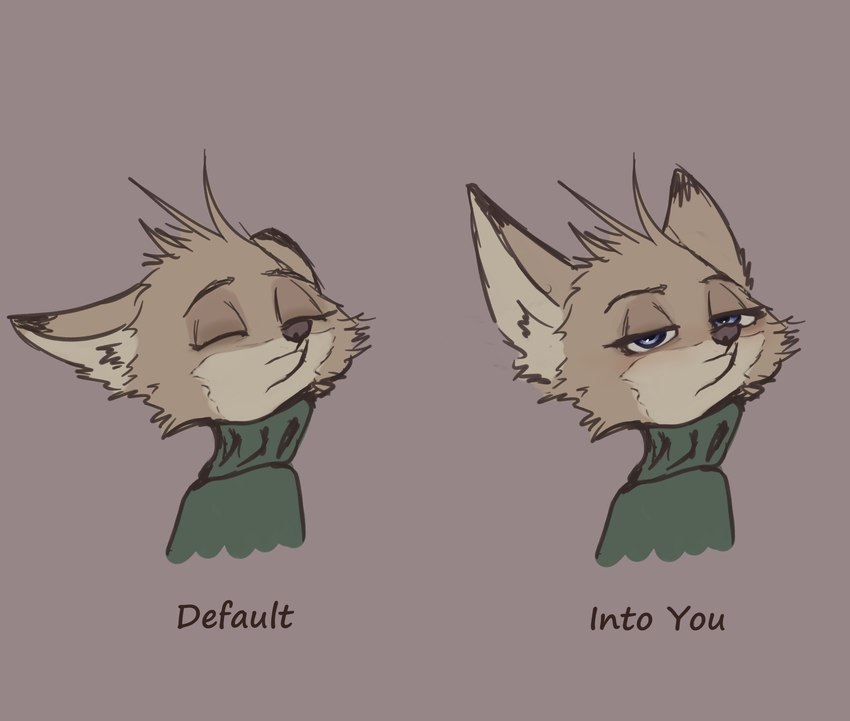 anthro clothing eyes_closed female looking_at_viewer monotone_background solo sweater text topwear turtleneck famished_(artist) disney pack_street zootopia charlie_(weaver) canid canine fox mammal english_text hi_res