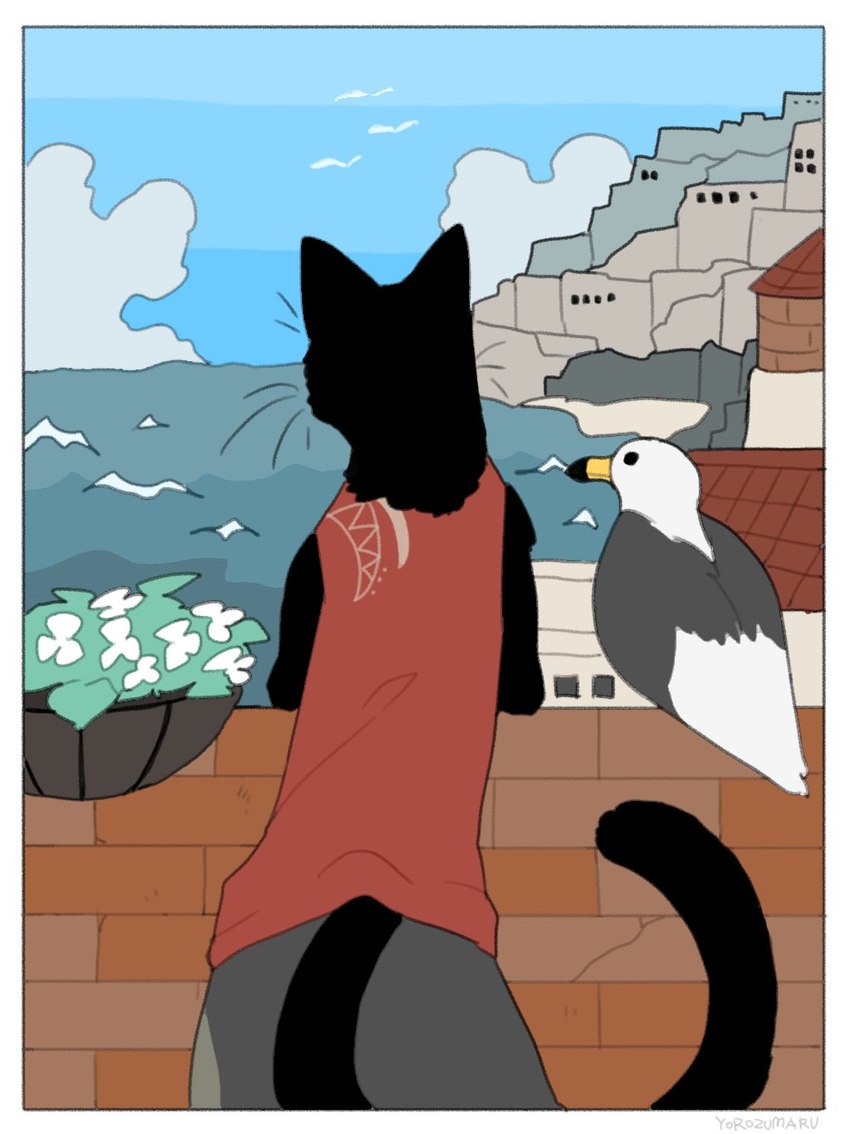 ambient_silhouette ambiguous_gender anthro black_body clothed clothing duo_focus feral group silhouette tail whiskers yorozumaru urushi_(yorozumaru) ambient_bird ambient_flier avian bird domestic_cat felid feline felis mammal 2021 hi_res