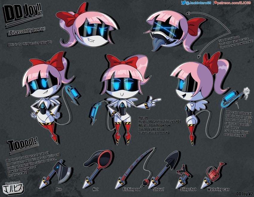 accessory blue_eyes fangs female fingers hair hazard_stripes looking_at_viewer machine not_furry nude open_mouth pink_hair ponytail ribbons screen_eyes simple_background smile solo syringe tail teeth text tongue tongue_out tools white_body wings jackintaro animal_crossing glitch_productions murder_drones nintendo fan_character disassembly_drone humanoid robot robot_humanoid tailed_humanoid absurd_res crossover digital_media_(artwork) hi_res model_sheet