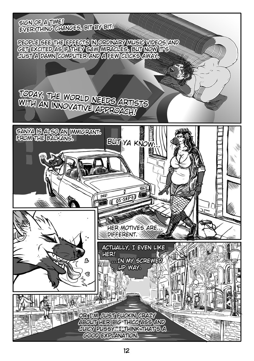 anthro breasts car drugged female inside_car inside_vehicle male male/female substance_intoxication text tongue tongue_out vehicle wasylthefox sanya_(wasylthefox) wasyl_vos canid canine fox mammal mustelid otter absurd_res comic digital_drawing_(artwork) digital_media_(artwork) english_text greyscale hi_res monochrome