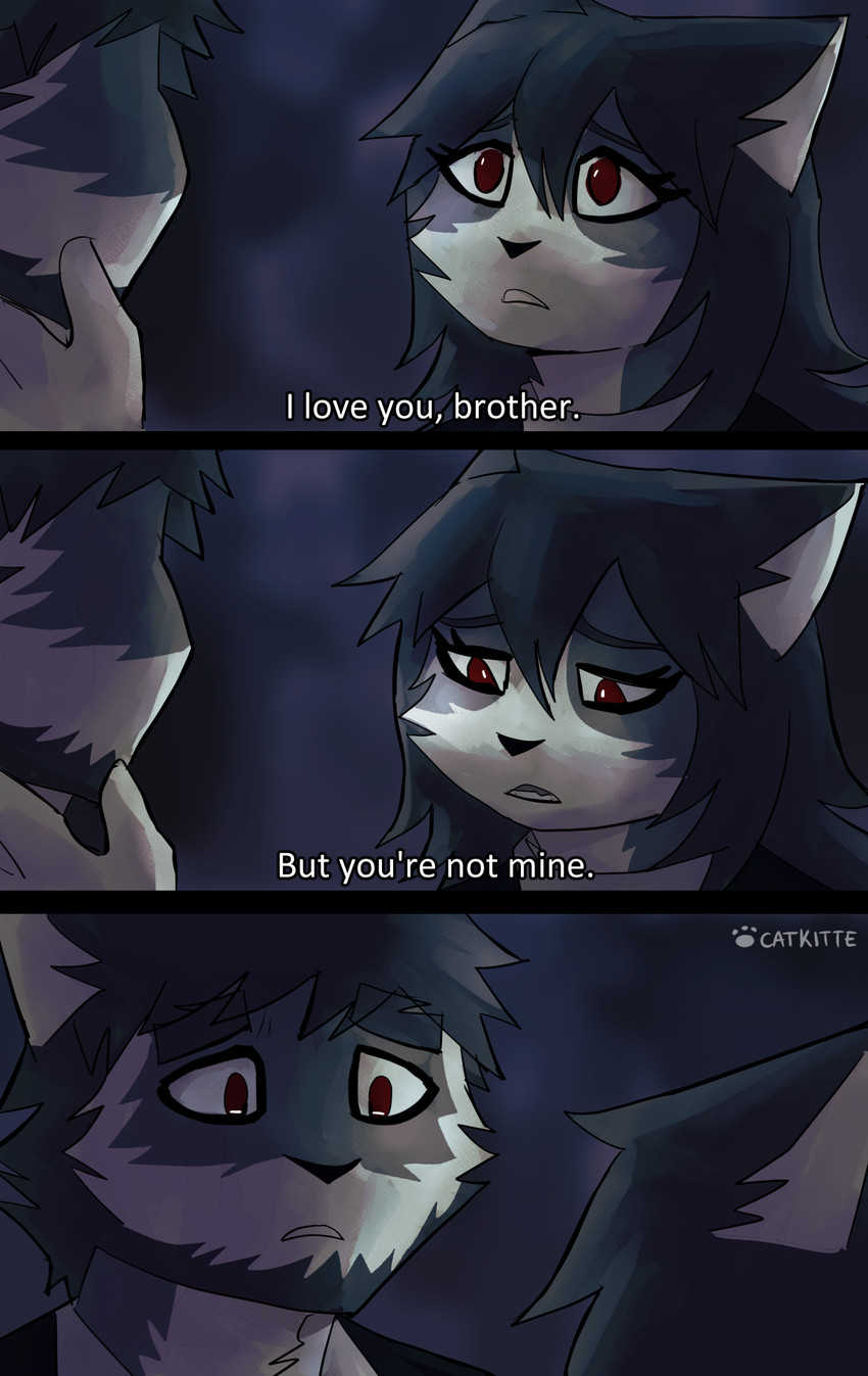 anthro apology dialogue duo female hair hand_on_face male sad text catkitte lily_(catkitte) raynn_(catkitte) domestic_cat felid feline felis mammal 2025 absurd_res comic hi_res signature brother_(lore) brother_and_sister_(lore) sibling_(lore) sister_(lore)