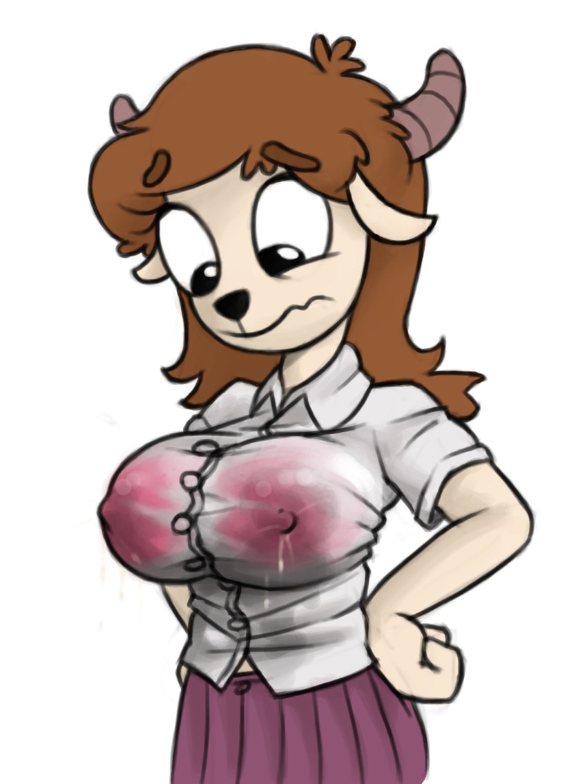 anthro bodily_fluids breasts china clothing dripping female humor lactating lactating_through_clothing leaking milk shirt solo star topwear wet wet_clothing half-dude chun-ni bovid bovine cattle mammal hi_res meme