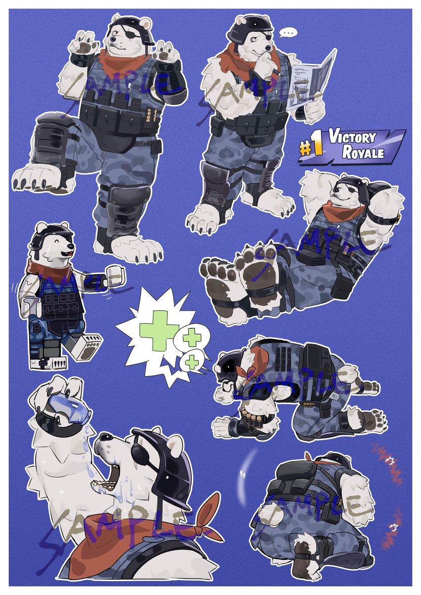 anthro armor camo camo_clothing camo_print claws clothing footwear fur headgear helmet holding_object male multiple_poses overweight overweight_anthro overweight_male pattern_clothing pawpads pose solo uniform white_body white_fur 9x8bit epic_games fortnite lego polar_patroller bear mammal polar_bear ursine absurd_res hi_res