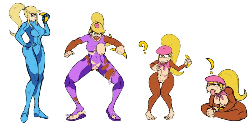 dixie kong and samus aran (donkey kong (series) and etc) created by glazed (artist)