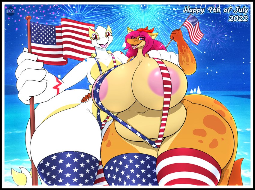 5_fingers american_flag american_flag_bikini anthro areola belly big_areola big_breasts big_hands bikini black_border border breasts clothed clothing curvy_figure duo female fingers fireworks flag flag_bikini flag_clothing flag_print flag_swimwear hair holding_object holidays horn huge_breasts huge_hands looking_at_viewer navel open_mouth outside pink_areola print_bikini print_clothing print_swimwear sky smile standing swimwear tail text thick_thighs tongue two-piece_swimsuit united_states_of_america voluptuous white_body wide_hips bds_charmeleon 4th_of_july asian_mythology east_asian_mythology mythology nintendo pokemon berry_(bds_charmeleon) cherry_(bds) avian dragon eastern_dragon generation_2_pokemon legendary_pokemon lugia mythological_creature mythological_scalie pokemon_(species) scalie 2022 dated digital_media_(artwork) english_text hi_res