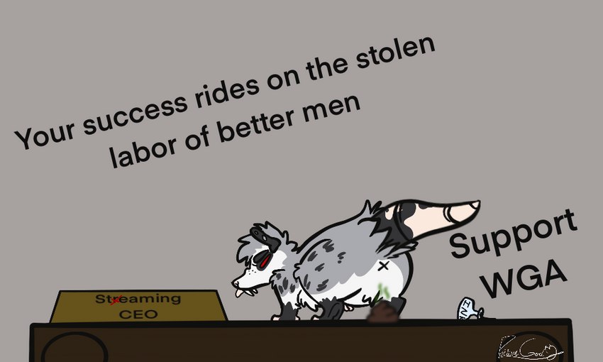 angry anus crossed_out desk feces feral furniture male name_plate political_cartoon politics pooping protest red_eyes solo spilled_ink table tail thick_tail tongue tongue_out possumgod ryder_the_pirate_(possumgod) american_opossum mammal marsupial 5:3