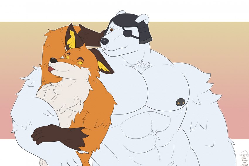 abs anthro blep duo fur holding_close hug looking_at_another looking_at_partner male male/male muscular nude orange_body orange_fur size_difference smile tongue tongue_out white_body white_fur yellow_eyes donttouchmylasagna epic_games fortnite fennix_(fortnite) polar_patroller bear canid canine fox mammal polar_bear red_fox true_fox ursine hi_res