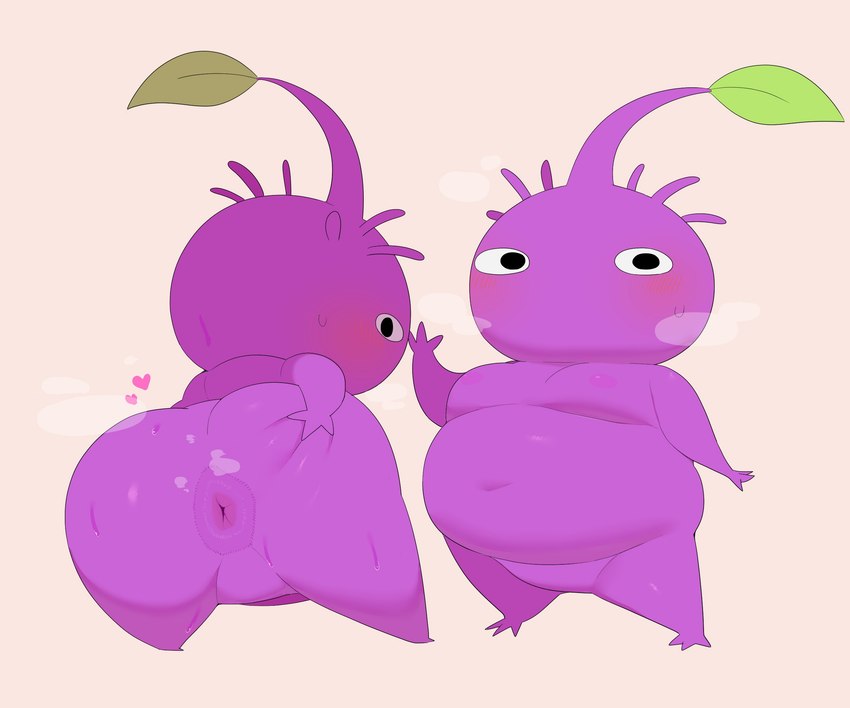 anus anus_only belly big_belly big_butt black_eyes blush butt colored-in duo featureless_crotch hand_on_butt looking_at_viewer looking_back male nipples not_furry nude overweight overweight_humanoid overweight_male plant presenting presenting_hindquarters purple_body simple_background abnarie nintendo pikmin elemental_creature flora_fauna humanoid pikmin_(species) purple_pikmin 6:5 colored hi_res shaded