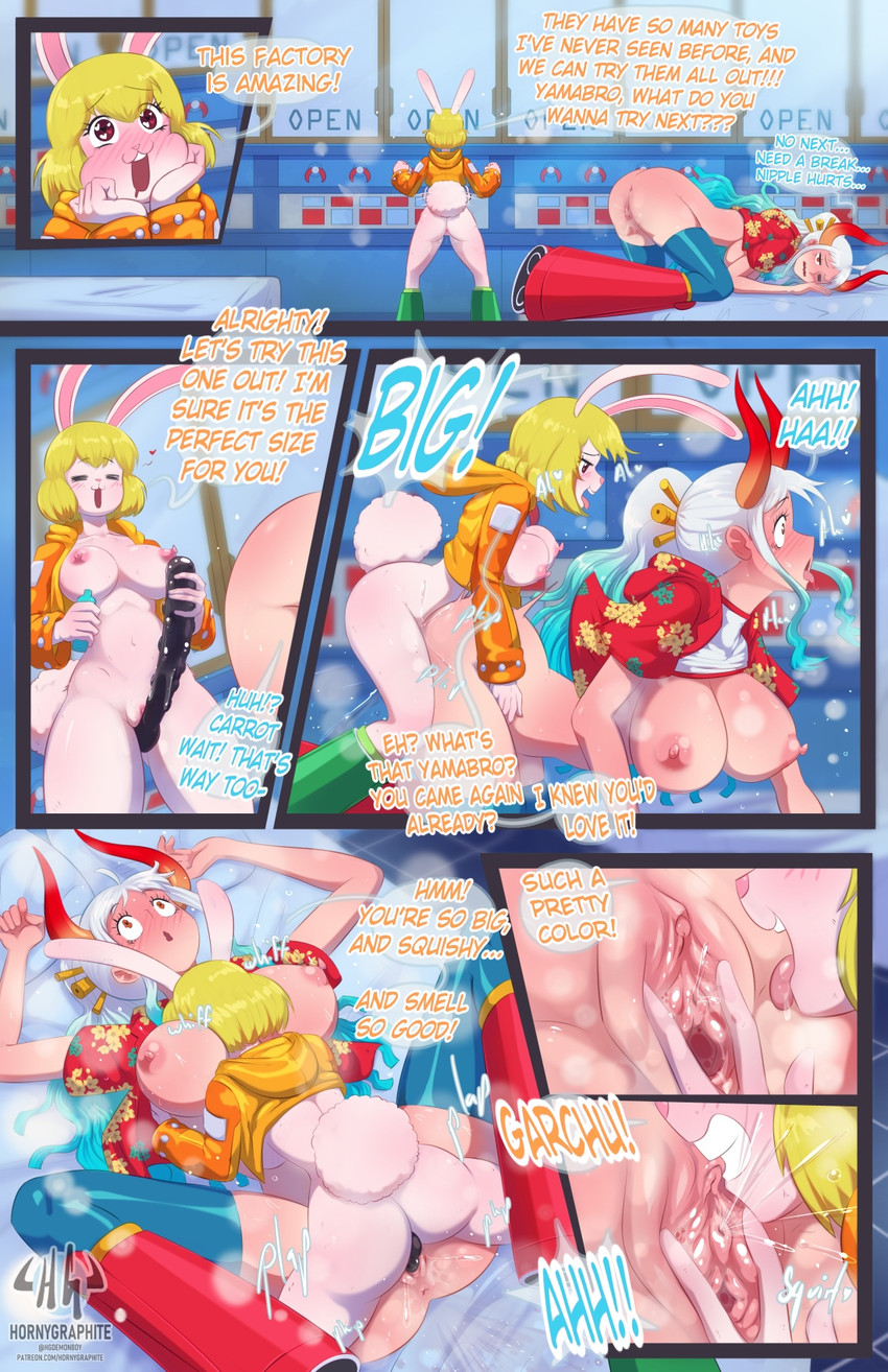 2_horns 5_fingers accessory after_sex all_fours anthro anthro_penetrating anthro_penetrating_humanoid anvil_position areola bangs bed big_breasts biting_clitoris black_dildo blonde_hair blue_clothing blue_hair blue_legwear blue_text blue_thigh_highs blush blush_lines bodily_fluids boots bottomless bottomless_anthro bottomless_female breast_size_difference breasts brown_eyes clitoral clitoral_hood clitoris close-up clothed clothed_anthro clothed_female clothed_sex clothing collared_shirt color_coded_text cotton_tail cropped_hoodie dialogue dildo dildo_in_vagina dildo_insertion doggystyle double_dildo duo ejaculation excited eyelashes feeldoe feeldoe_in_pussy female female/female female_anthro female_humanoid female_penetrated female_penetrating female_penetrating_female fingers floral_shirt footwear from_behind_position from_front_position fur furniture genital_fluids genitals green_boots green_clothing green_footwear green_shirt green_topwear hair hair_accessory hair_sticks head_between_breasts heart_symbol holding_dildo holding_object holding_sex_toy hoodie horn humanoid_genitalia humanoid_hands humanoid_on_anthro humanoid_penetrated humanoid_vulva inside interspecies larger_humanoid larger_penetrated legs_up legwear logo long_hair lube lube_bottle lying medium_breasts moan motion_lines multicolored_clothing multicolored_hair multicolored_horn multicolored_shirt multicolored_topwear navel nipples nubbed_dildo on_back on_bed one_eye_closed onomatopoeia open_clothing open_hoodie open_mouth open_shirt open_topwear oral orange_clothing orange_hoodie orange_horn orange_text orange_topwear orgasm penetration pillow pink_areola pink_inner_ear pink_nipples pink_nose pink_tongue plap ponytail pupils raised_clothing raised_shirt raised_topwear red_boots red_clothing red_footwear red_horn red_shirt red_topwear sex sex_toy sex_toy_in_vagina sex_toy_insertion shirt shoes short_hair size_difference smaller_anthro sniffing sound_effects speech_bubble spread_vulva spreading standing tail tail_motion tailwag talking_to_another talking_to_partner teeth text thigh_highs tongue tongue_out topwear toying_partner two_tone_hair two_tone_horn urethra vaginal vaginal_fluids vaginal_penetration vaginal_squirting vulva white_body white_clothing white_ears white_fur white_hair white_shirt white_tail white_text white_topwear wide_eyed yellow_clothing yellow_shirt yellow_topwear hornygraphite one_piece carrot_(one_piece) yamato_(one_piece) horned_humanoid humanoid lagomorph leporid mammal rabbit artist_logo artist_name comic hi_res url watermark