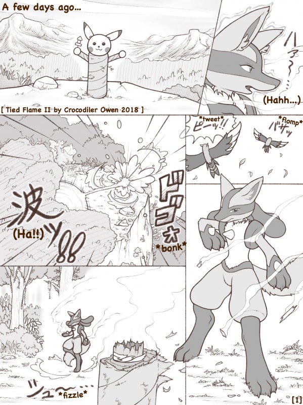 ambiguous_gender anthro detailed_background feral text crocodiler_owen nintendo pokemon fletchinder fletchling generation_1_pokemon generation_4_pokemon generation_6_pokemon lucario pikachu pokemon_(species) absurd_res comic digital_media_(artwork) english_text hi_res monochrome