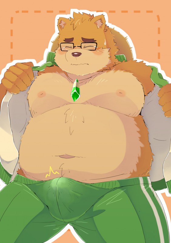 anthro belly big_belly blush bodily_fluids bottomwear bulge clothed clothing erection eyewear glasses hat headgear headwear male moobs overweight overweight_anthro overweight_male pants solo straw_hat sweat tenting ptcmtr lifewonders tokyo_afterschool_summoners volos_(tas) bear mammal 2017 absurd_res hi_res