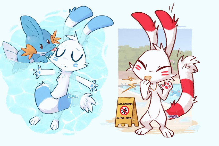 3_toes 4_fingers ambiguous_gender anthro blue_body blue_fur bodily_fluids eyes_closed feet fingers fur group pawpads pool red_body red_fur sad tail tears text toes water whistle_(object) whistle_in_mouth whistling white_body white_fur kazunekomori 2024_pokemon_gigaleak beta_pokemon_games nintendo pokemon beta_pokemon_(species) generation_2_pokemon generation_3_pokemon lagomorph mammal marill mudkip pokemon_(species) shiny_pokemon warabbit 2024 3:2 english_description english_text hi_res