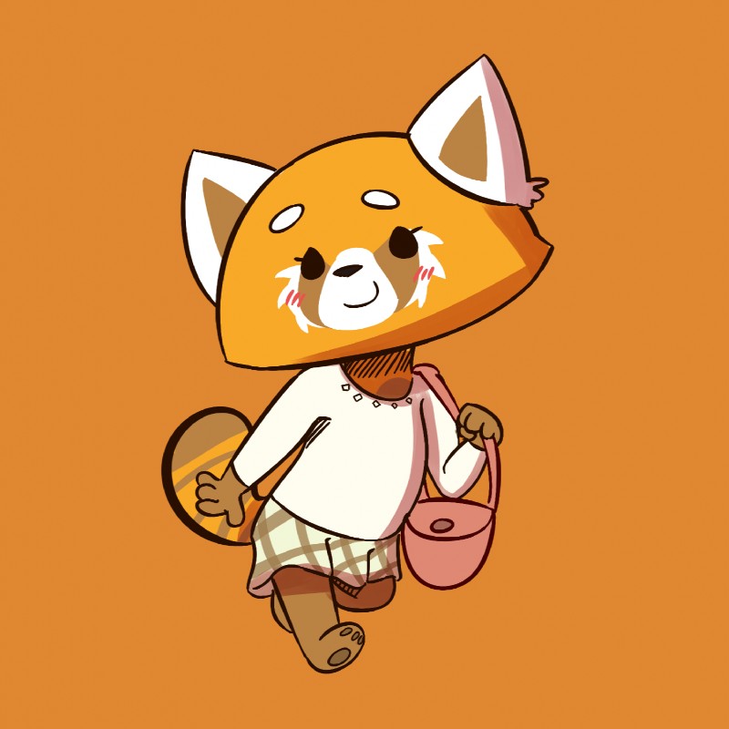 anthro barefoot biped blush clothed clothing eyelashes feet female handbag orange_background simple_background smile solo gabbah aggretsuko sanrio retsuko ailurid mammal red_panda 1:1 hi_res