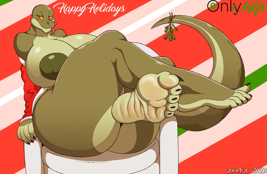 5_fingers 5_toes anthro areola big_breasts big_butt black_claws blush body_blush breasts butt claws countershade_feet countershading feet female fingers foot_blush foot_focus huge_breasts huge_butt humanoid_feet humanoid_hands hyper hyper_breasts hyper_butt mature_anthro mature_female mistletoe nipples non-mammal_breasts non-mammal_nipples plant plantigrade solo thick_thighs toes conditional_dnp zp92 margret_stalizburg reptile scalie snake 2020 hi_res