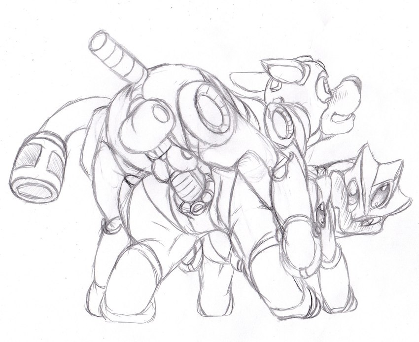 blush doggystyle duo female feral from_behind_position genitals machine male male/female penetration penis pussy sex vaginal vaginal_penetration kitsune_youkai capcom mega_man_(series) rush_(mega_man) robot 2021 hi_res monochrome