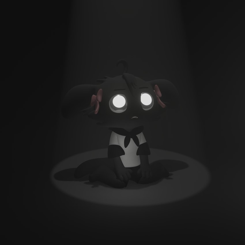 anthro black_body bottle bow_knot chibi container female machine one_eye_closed sad shadow sitting solo tail white_eyes young young_anthro linyangqi robot_wbw robot_wbw_(linyangqi) wbw wbw_(linyangqi) wbw_furry wbw_furry_(linyangqi) robot robot_anthro 1:1 2023 3d_(artwork) absurd_res black_and_white digital_media_(artwork) hi_res monochrome